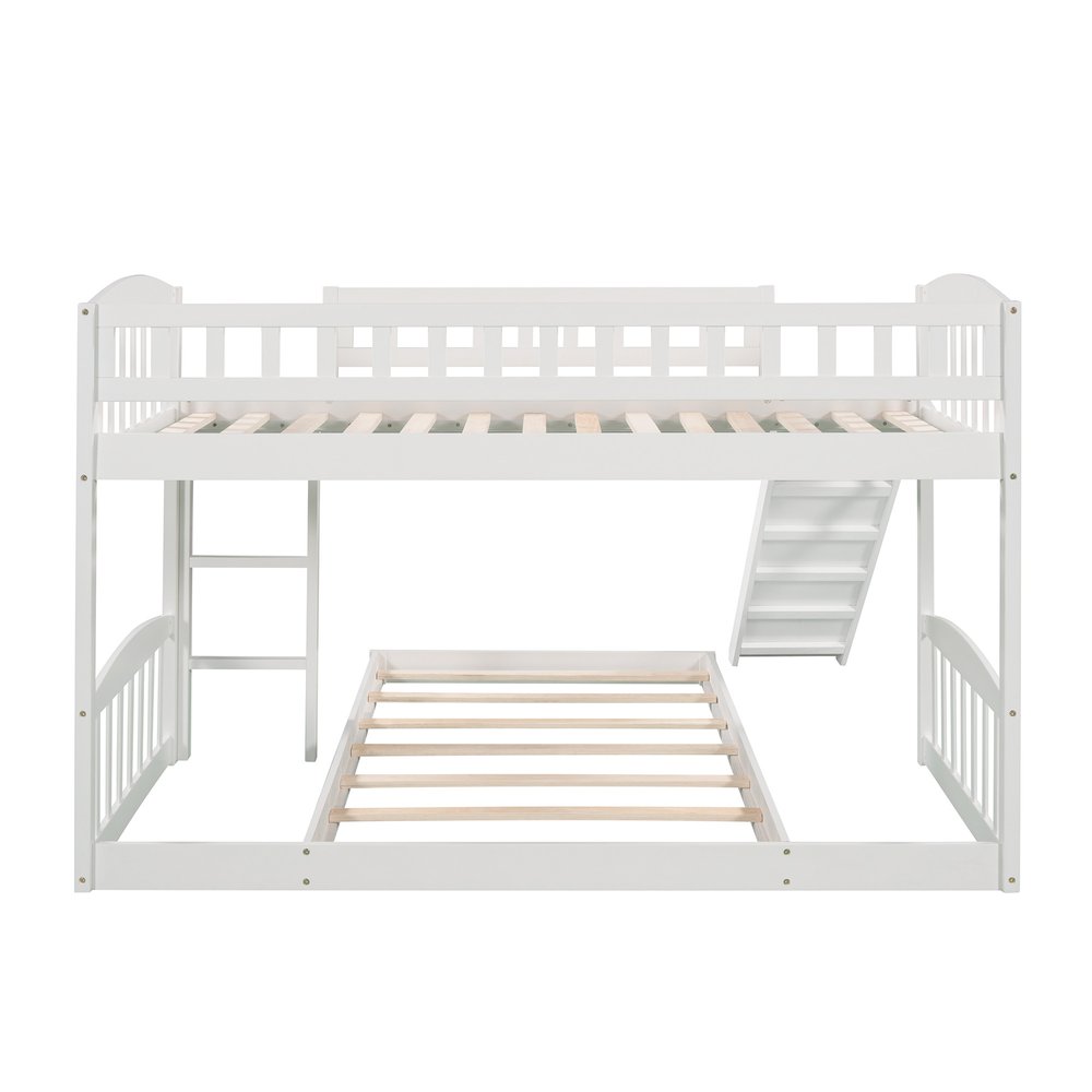 White Twin Over Twin Princess Solid Wood Bunk Bed With Slide