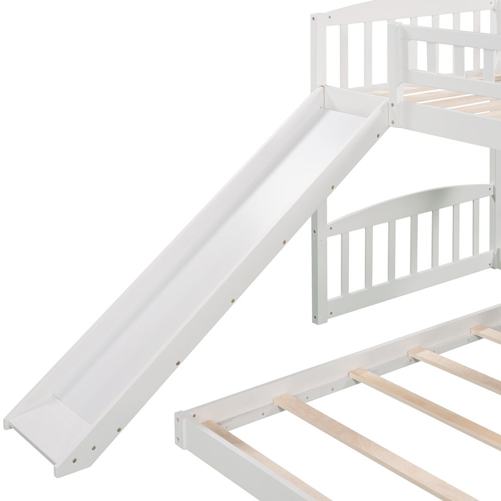 White Twin Over Twin Princess Solid Wood Bunk Bed With Slide