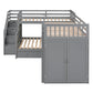 Gray Twin Over Twin Over Full Solid Wood Bunk Bed With Stairs And Desk And Drawers And Storage