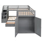 Gray Twin Over Twin Over Full Solid Wood Bunk Bed With Stairs And Desk And Drawers And Storage