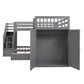 Gray Twin Over Twin Over Full Solid Wood Bunk Bed With Stairs And Desk And Drawers And Storage