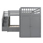 Gray Twin Over Twin Over Full Solid Wood Bunk Bed With Stairs And Desk And Drawers And Storage