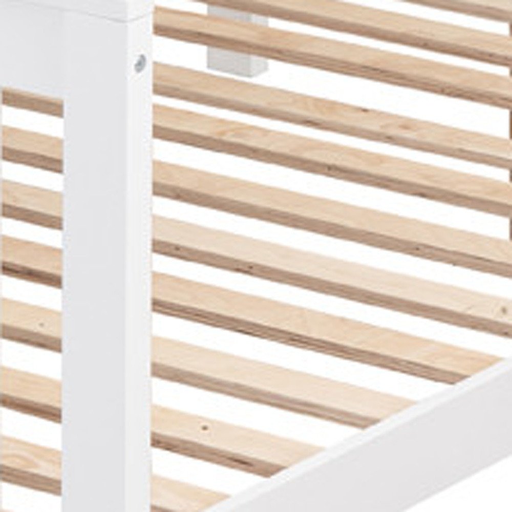 White Twin Over Twin Over Full Solid Wood Bunk Bed With Stairs And Desk And Drawers And Storage