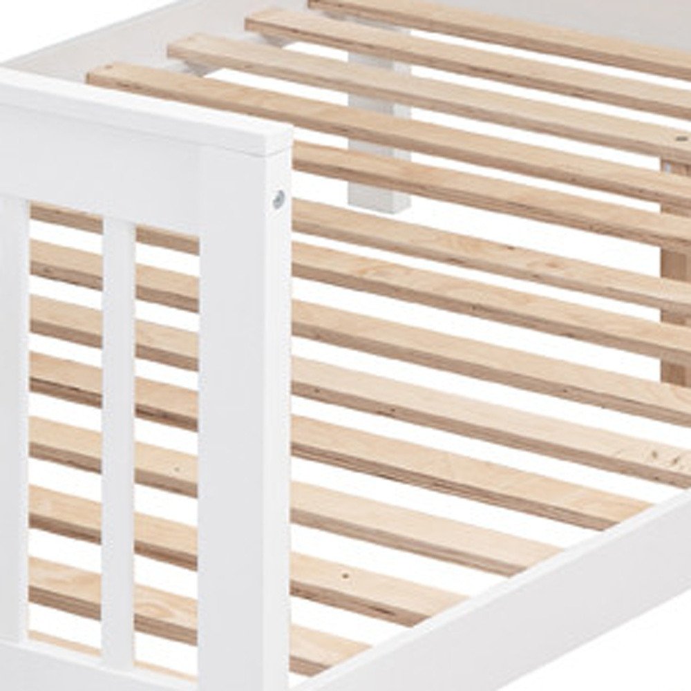 White Twin Over Twin Over Full Solid Wood Bunk Bed With Stairs And Desk And Drawers And Storage