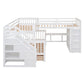 White Twin Over Twin Over Full Solid Wood Bunk Bed With Stairs And Desk And Drawers And Storage