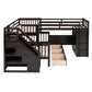 Espresso Twin Over Twin Over Full Solid Wood Bunk Bed With Stairs And Desk And Storage