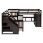 Espresso Twin Over Twin Over Full Solid Wood Bunk Bed With Stairs And Desk And Storage