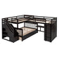 Espresso Twin Over Twin Over Full Solid Wood Bunk Bed With Stairs And Desk And Storage