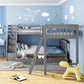 Gray Twin Over Full L Shaped Solid Wood Bunk Bed With Stairs Drawers And Storage