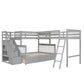 Gray Twin Over Full L Shaped Solid Wood Bunk Bed With Stairs Drawers And Storage