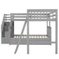Gray Twin Over Full L Shaped Solid Wood Bunk Bed With Stairs Drawers And Storage