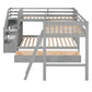 Gray Twin Over Full L Shaped Solid Wood Bunk Bed With Stairs Drawers And Storage