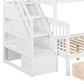 White Twin Over Full Solid Wood Bunk Bed With Stairs And Drawers And Storage