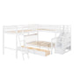 White Twin Over Full Solid Wood Bunk Bed With Stairs And Drawers And Storage