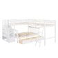White Twin Over Full Solid Wood Bunk Bed With Stairs And Drawers And Storage