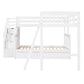 White Twin Over Full Solid Wood Bunk Bed With Stairs And Drawers And Storage
