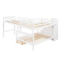 White Twin Over Full Solid Wood Bunk Bed With Stairs And Drawers And Storage