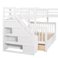 White Twin Over Full Solid Wood Bunk Bed With Stairs And Drawers And Storage