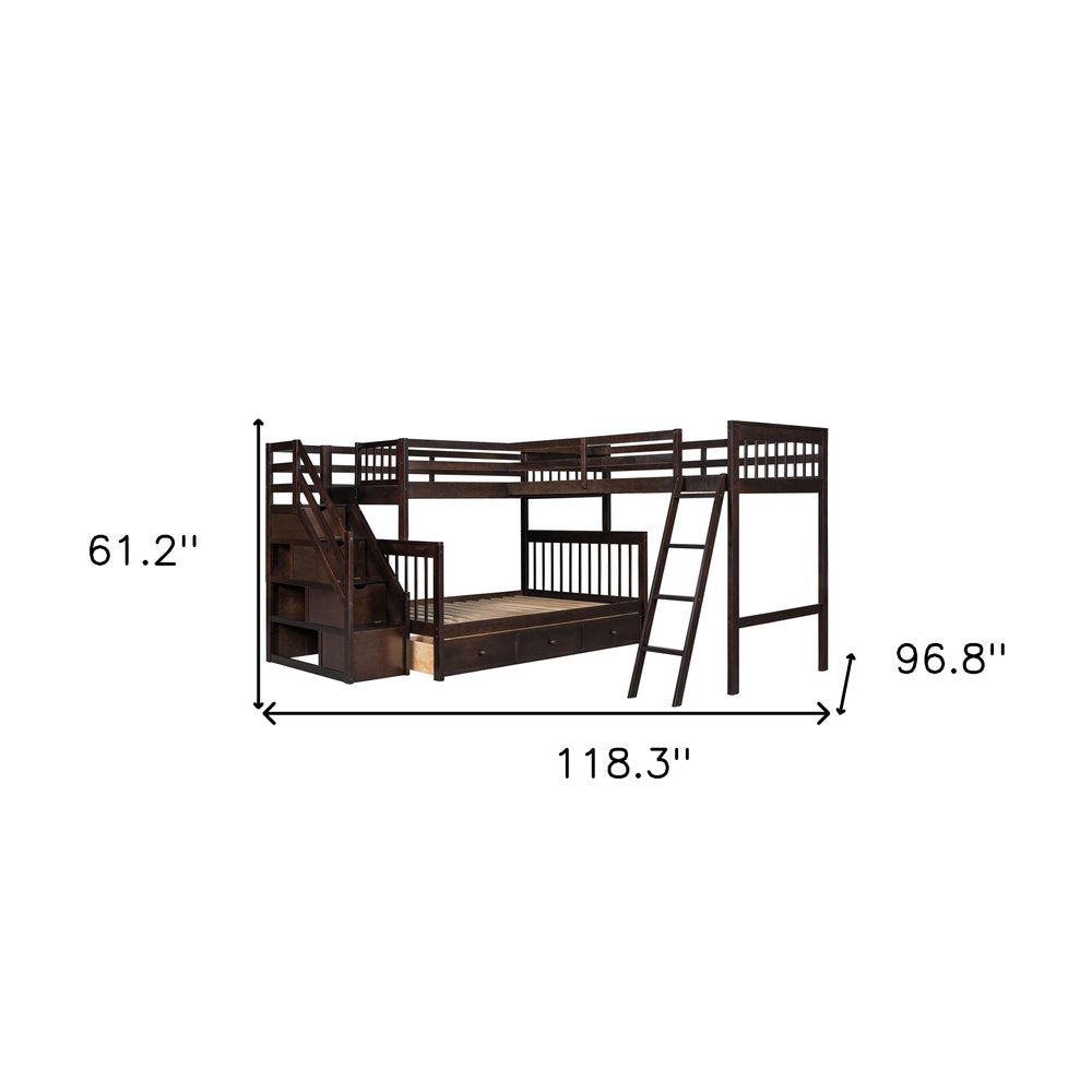 Espresso Twin Over Full Solid Wood Bunk Bed With Stairs And Storage
