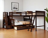 Espresso Twin Over Full Solid Wood Bunk Bed With Stairs And Storage