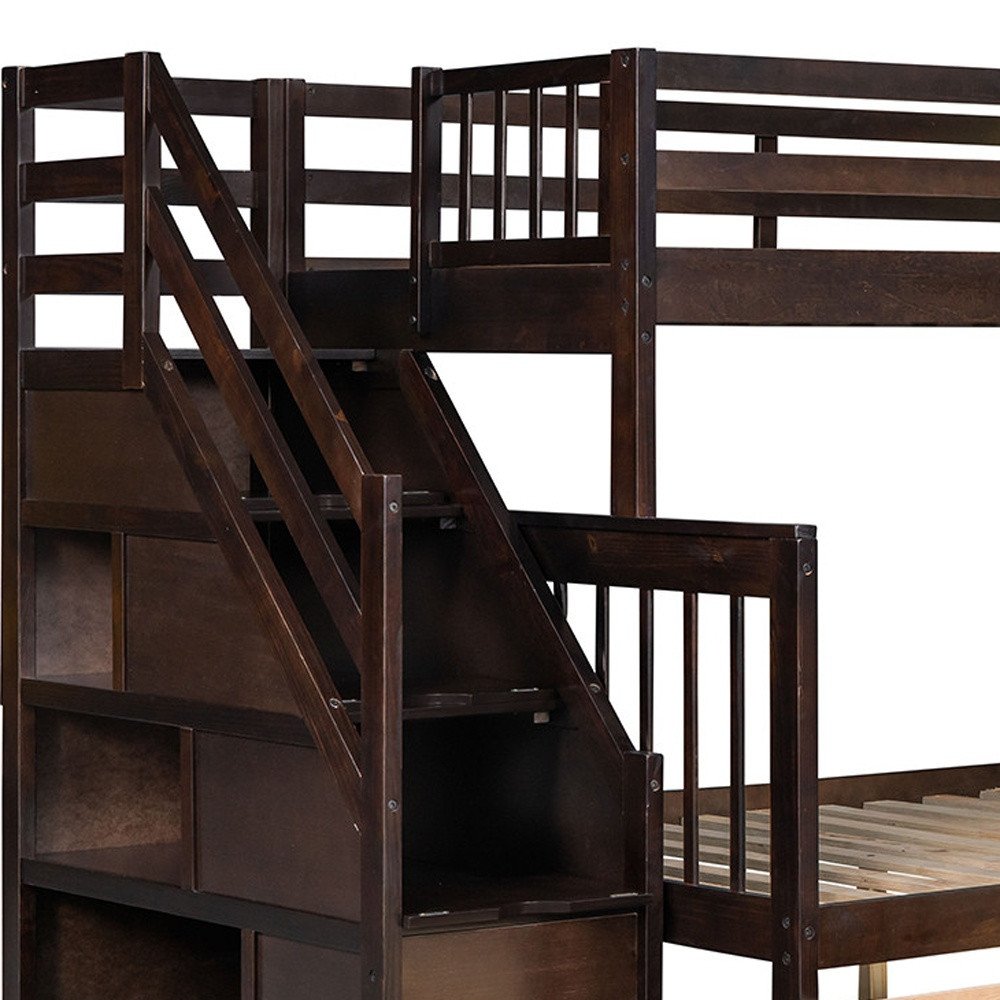 Espresso Twin Over Full Solid Wood Bunk Bed With Stairs And Storage