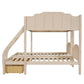 Beige Full Over Two Twins Solid Wood Bunk Bed With Drawers And Storage