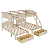 Beige Full Over Two Twins Solid Wood Bunk Bed With Drawers And Storage