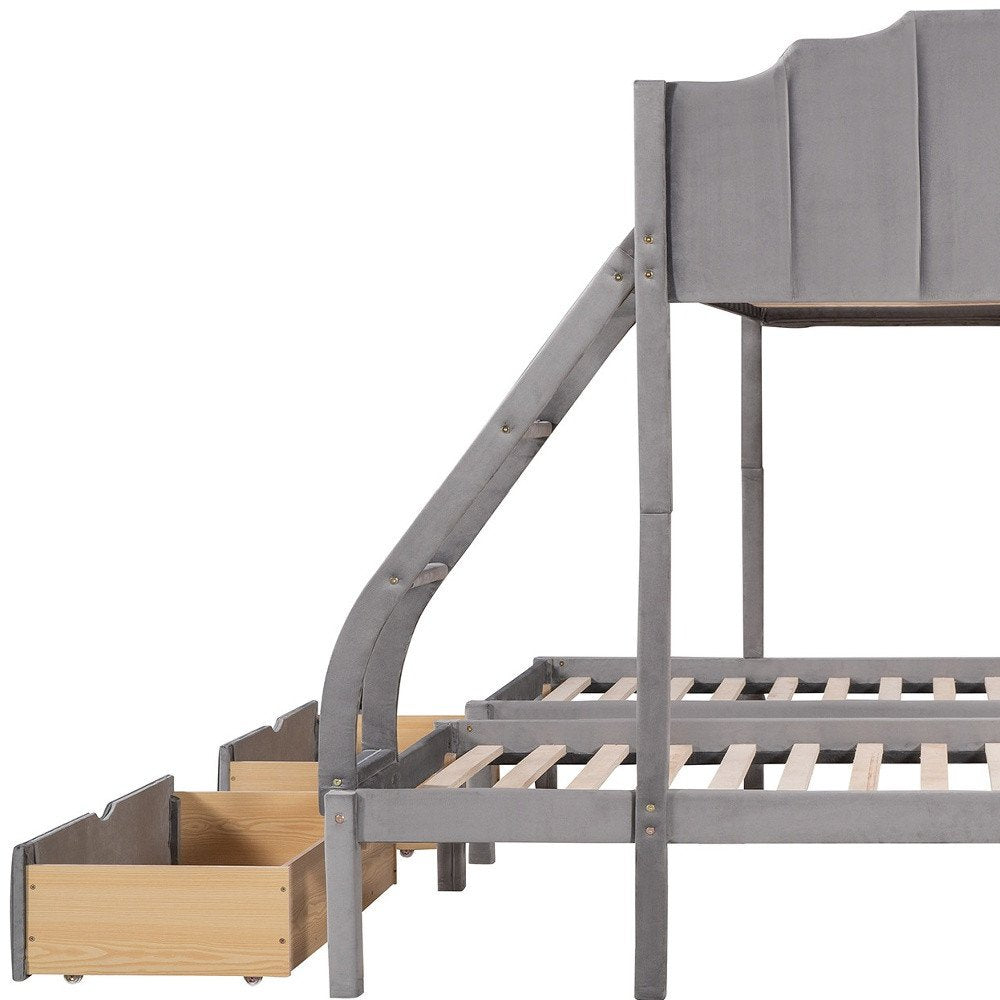 Gray Full Over Two Twins Solid Wood Bunk Bed With Drawers And Storage