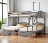 Gray Full Over Two Twins Solid Wood Bunk Bed With Drawers And Storage