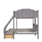 Gray Full Over Two Twins Solid Wood Bunk Bed With Drawers And Storage