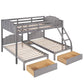 Gray Full Over Two Twins Solid Wood Bunk Bed With Drawers And Storage