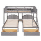 Gray Full Over Two Twins Solid Wood Bunk Bed With Drawers And Storage