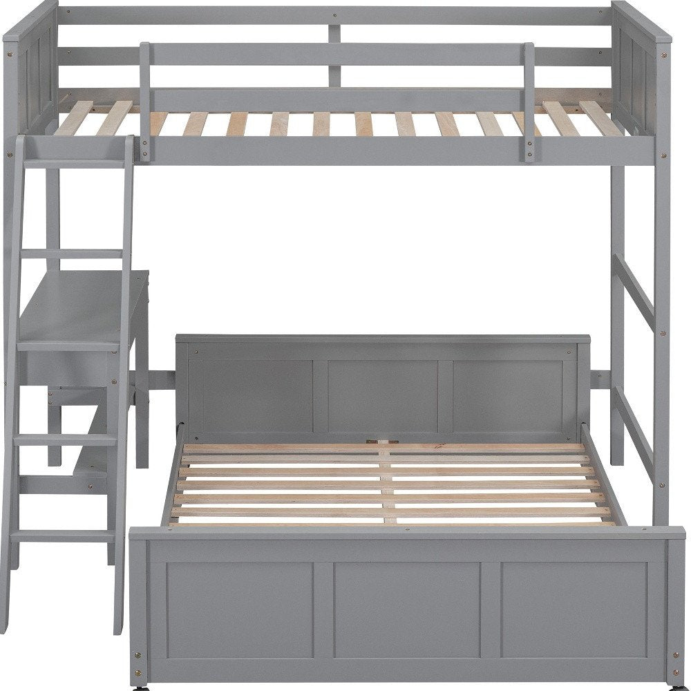 Gray Twin Over Full Wood Bunk Bed With Desk Drawers And Storage