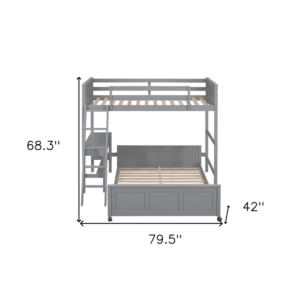 Gray Twin Over Full Wood Bunk Bed With Desk Drawers And Storage