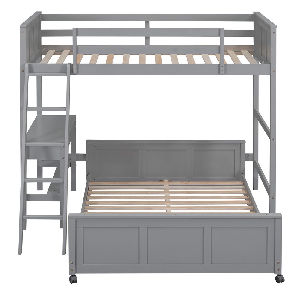 Gray Twin Over Full Wood Bunk Bed With Desk Drawers And Storage
