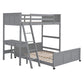 Gray Twin Over Full Wood Bunk Bed With Desk Drawers And Storage