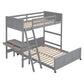 Gray Twin Over Full Wood Bunk Bed With Desk Drawers And Storage