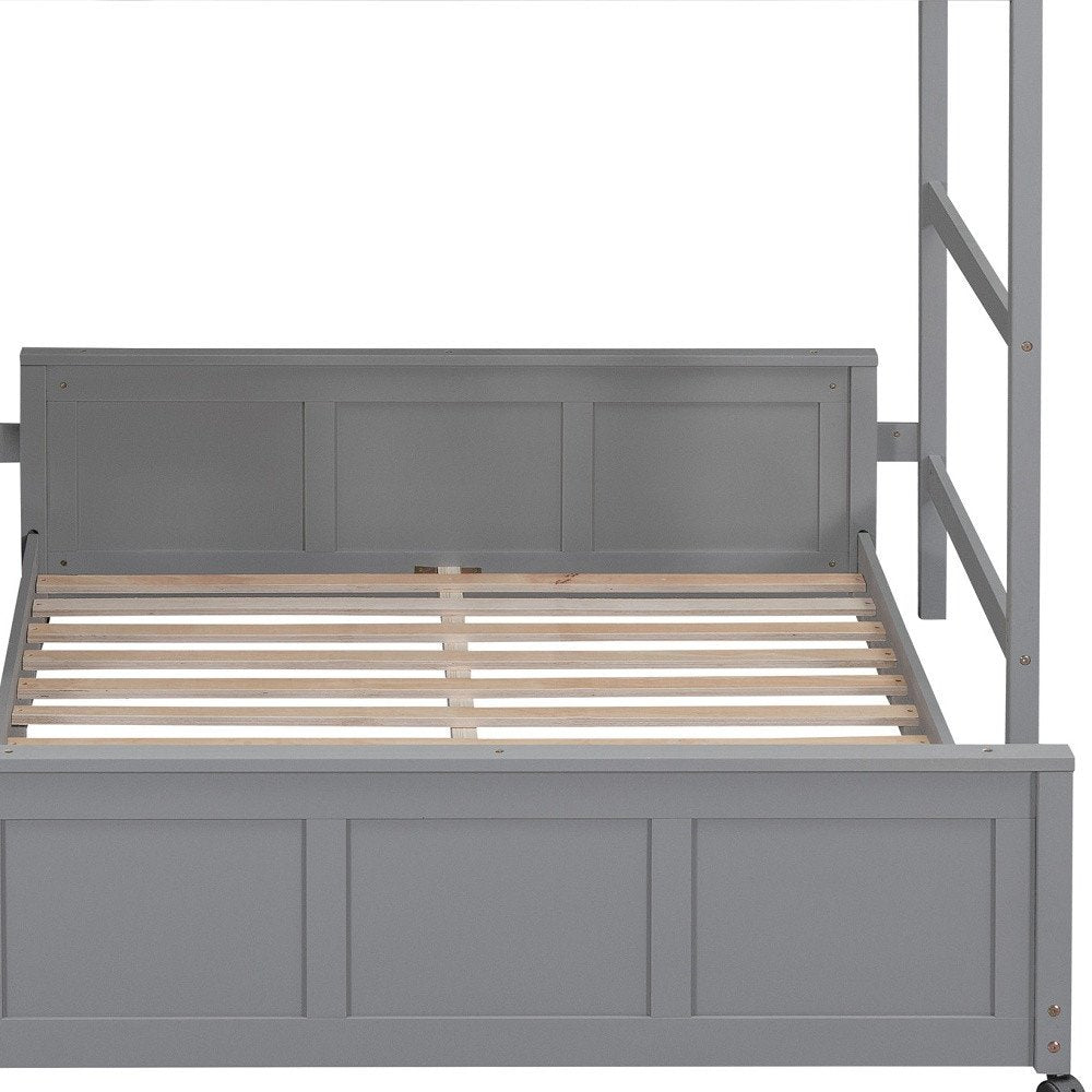 Gray Twin Over Full Wood Bunk Bed With Desk Drawers And Storage