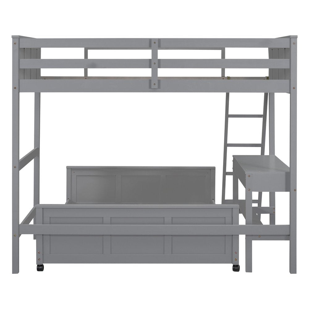 Gray Twin Over Full Wood Bunk Bed With Desk Drawers And Storage