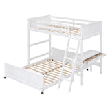 White Twin Over Full Wood Bunk Bed With Desk And Drawers And Storage