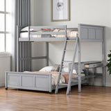 Gray Full Over Full Wood Bunk Bed With Desk And Storage