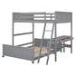 Gray Full Over Full Wood Bunk Bed With Desk And Storage