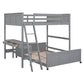 Gray Full Over Full Wood Bunk Bed With Desk And Storage