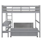 Gray Full Over Full Wood Bunk Bed With Desk And Storage