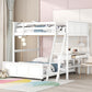 White Full Over Full Wood Bunk Bed With Desk And Drawers And Storage