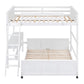 White Full Over Full Wood Bunk Bed With Desk And Drawers And Storage