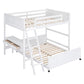 White Full Over Full Wood Bunk Bed With Desk And Drawers And Storage
