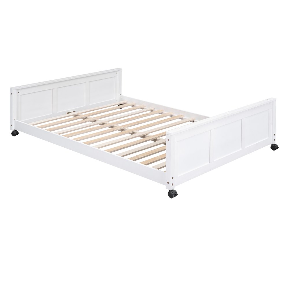 White Full Over Full Wood Bunk Bed With Desk And Drawers And Storage