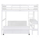 White Full Over Full Wood Bunk Bed With Desk And Drawers And Storage