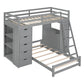 Gray Twin Over Twin Solid Wood Bunk Bed With Desk And Drawers And Storage